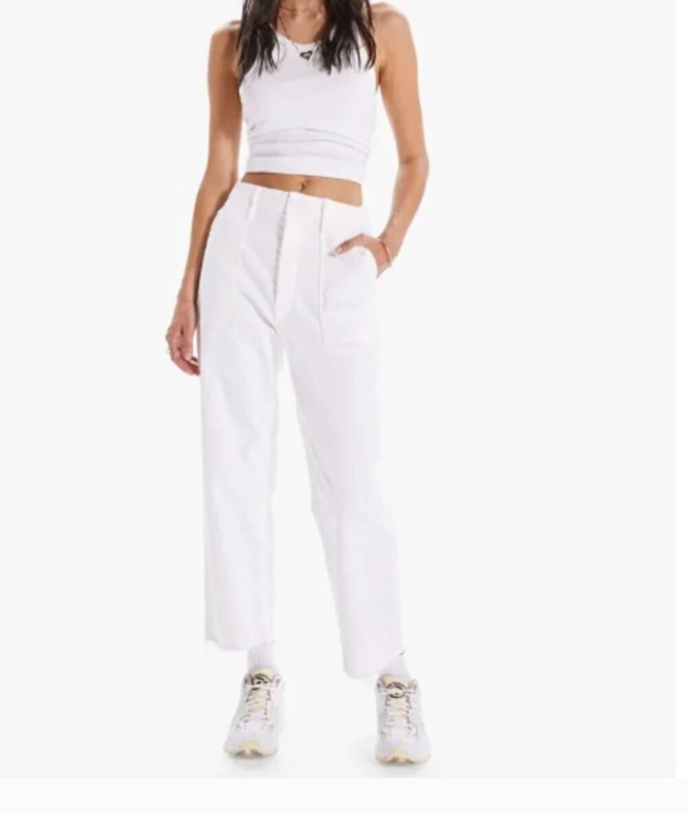 MOTHER The Patch Pocket Private Ankle Fray White Jeans Women's 27 High Rise